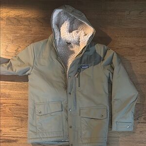 Patagonia Kids Pea Coat in Olive with Cream Lining